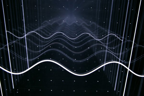 A close-up of frequencies (light quanta), which features 100 laser cut acrylic panels and 100 sound and light sequences triggered in random order. Photo: Daniel Romero